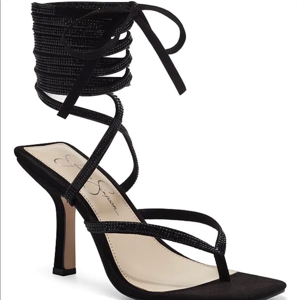 Kelsa2 Rhinestone Embellished Ankle Wrap Lace-Up Thong Dress Sandals